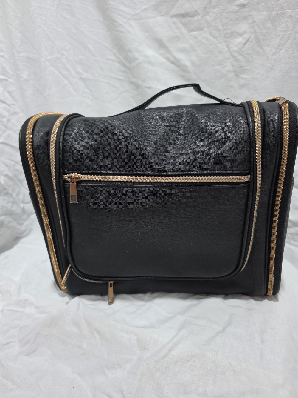 Black Travel Toiletry Bag with Gold Accents